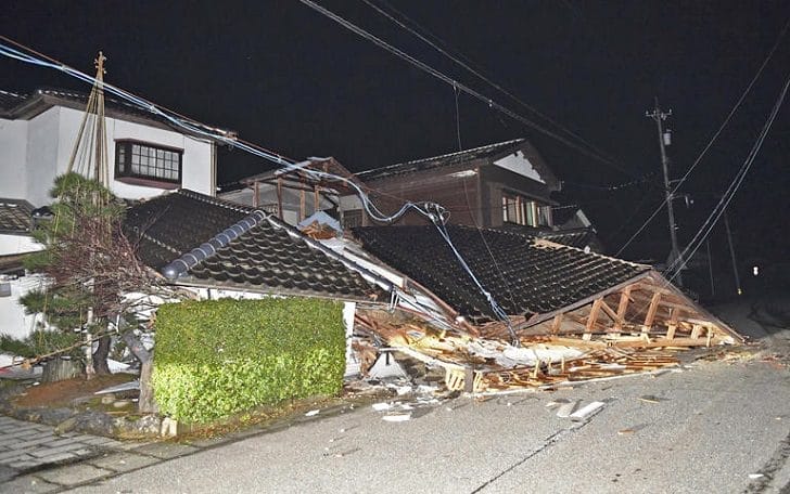 Tokyo earthquakes - Collapsed houses after an earthquake in Anamizu Town in Japan.
