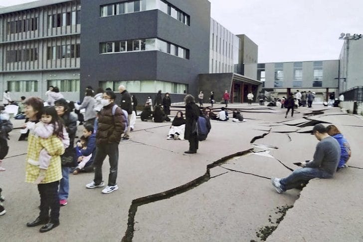 Tokyo earthquakes - Cracks are seen on the ground in Wajima in Japan.